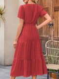 V Neck Ruched Puff Sleeve Dress