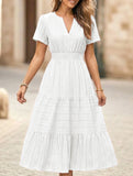 V Neck Ruched Puff Sleeve Dress