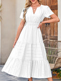 V Neck Ruched Puff Sleeve Dress