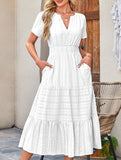 V Neck Ruched Puff Sleeve Dress