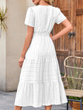 V Neck Ruched Puff Sleeve Dress