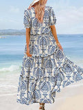 Puff Sleeve Print Mini Dress_CWDMD02935