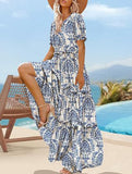 Puff Sleeve Print Mini Dress_CWDMD02935