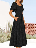 Square Neck Boho Floral Midi Dress_CWDMD02939