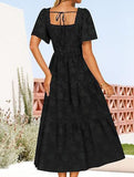 Square Neck Boho Floral Midi Dress_CWDMD02939