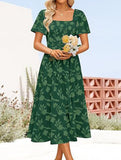Square Neck Boho Floral Midi Dress_CWDMD02939