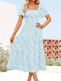 Square Neck Boho Floral Midi Dress_CWDMD02939