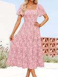 Square Neck Boho Floral Midi Dress_CWDMD02939