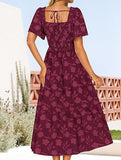 Square Neck Boho Floral Midi Dress_CWDMD02939