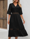 V Neck Hollow Short Sleeve Dress_CWDMD02941
