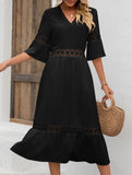 V Neck Hollow Short Sleeve Dress_CWDMD02941