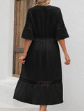 V Neck Hollow Short Sleeve Dress_CWDMD02941