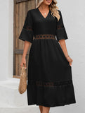 V Neck Hollow Short Sleeve Dress_CWDMD02941