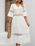 V Neck Hollow Short Sleeve Dress_CWDMD02941