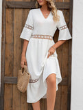 V Neck Hollow Short Sleeve Dress_CWDMD02941