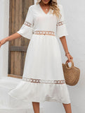 V Neck Hollow Short Sleeve Dress_CWDMD02941