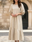 Ramie Puff Sleeve Midi Dress_CWDMD02958