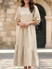 Ramie Puff Sleeve Midi Dress_CWDMD02958