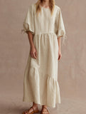 Ramie Puff Sleeve Midi Dress_CWDMD02958