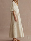 Ramie Puff Sleeve Midi Dress_CWDMD02958