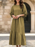 Ramie Puff Sleeve Midi Dress_CWDMD02958