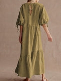 Ramie Puff Sleeve Midi Dress_CWDMD02958