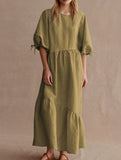 Ramie Puff Sleeve Midi Dress_CWDMD02958