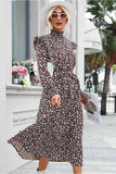 HIGH NECK FLORAL PATTERNED LONG DRESS - Doublju