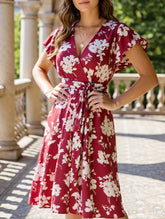 V-Neck Belted Oversized Red Dress ??Plus Size Statement Piece