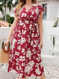 V-Neck Belted Oversized Red Dress – Plus Size Statement Piece