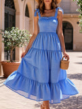 Lace-Up Strapless Halter Dress ??Elegant Backless Summer Midi for Women