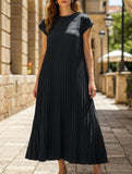 Elegant fashion round neck sleeveless pleated long dress-CWDMD2182