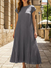 Elegant fashion round neck sleeveless pleated long dress-CWDMD2182