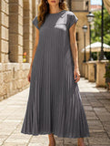 Elegant fashion round neck sleeveless pleated long dress-CWDMD2182