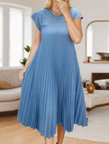 Elegant fashion round neck sleeveless pleated long dress-CWDMD2182