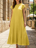 Elegant fashion round neck sleeveless pleated long dress-CWDMD2182
