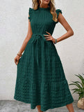 Ruffled Flutter Sleeve Tie Textured Dress
