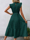 Ruffled Flutter Sleeve Tie Textured Dress