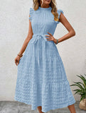 Ruffled Flutter Sleeve Tie Textured Dress