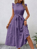 Ruffled Flutter Sleeve Tie Textured Dress