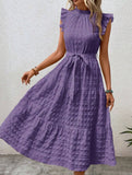 Ruffled Flutter Sleeve Tie Textured Dress