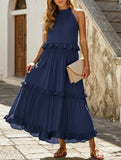Elegant Temperament Long Floor-Length Cake Skirt Dress ??Tiered Maxi Gown