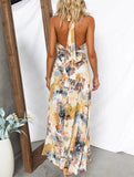 Printed Lace-Up V-Neck A-Line Dress – Flowy Waist-Defining Midi Dress for All Seasons
