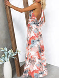 Printed Lace-Up V-Neck A-Line Dress – Flowy Waist-Defining Midi Dress for All Seasons