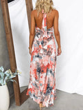 Printed Lace-Up V-Neck A-Line Dress – Flowy Waist-Defining Midi Dress for All Seasons