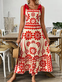 Boho Chic Locked-Down Floral Strap Dress ??Sleeveless A-Line Summer Maxi Dress
