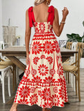 Boho Chic Locked-Down Floral Strap Dress ??Sleeveless A-Line Summer Maxi Dress