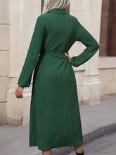 PLEATED CARDIGAN SKIRT LAPEL SHIRT DRESS