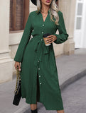 PLEATED CARDIGAN SKIRT LAPEL SHIRT DRESS