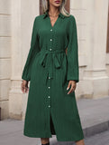 PLEATED CARDIGAN SKIRT LAPEL SHIRT DRESS